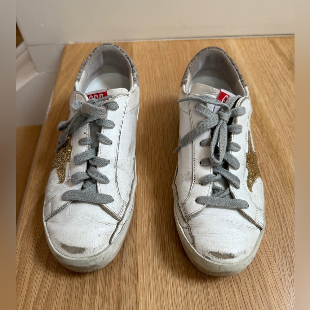 Golden Goose White and Gold Sneakers